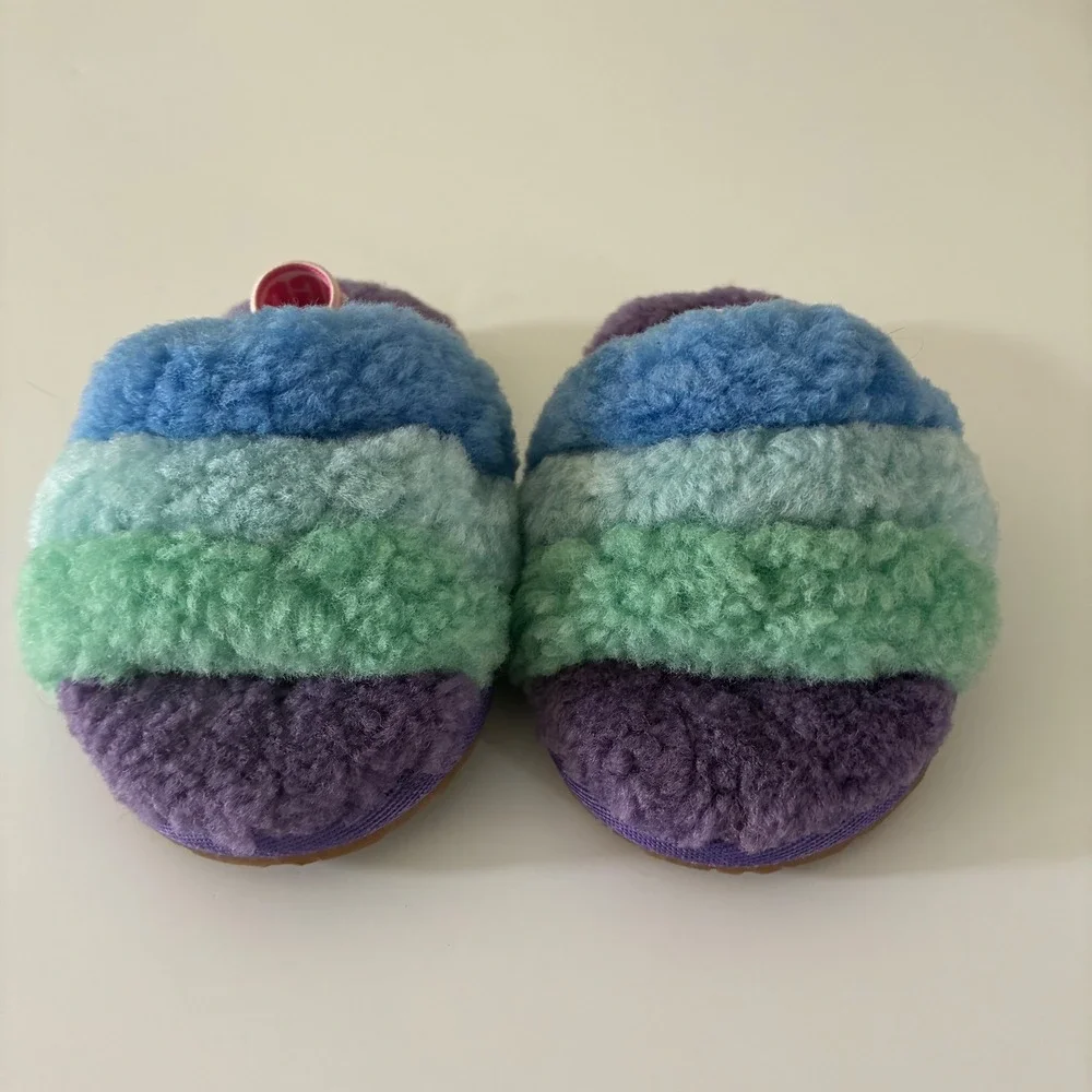 UGG Toddler Size‎ 6 Fluff Yeah Slide Kids Multi-Color Striped Sheepskin Slippers